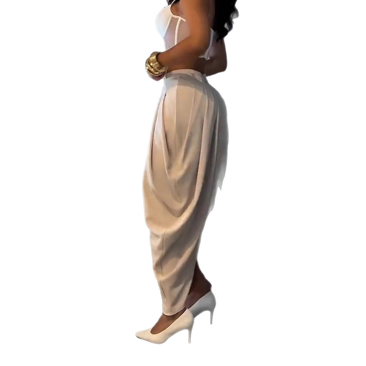 High Waist Loose Drooping Pleated Irregular Tapered Casual Pants Trousers