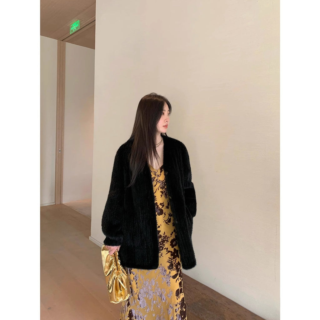 "Moon Serenade" High-luxury imported velvet mink woven fur coat mid-length mink coat (handmade)