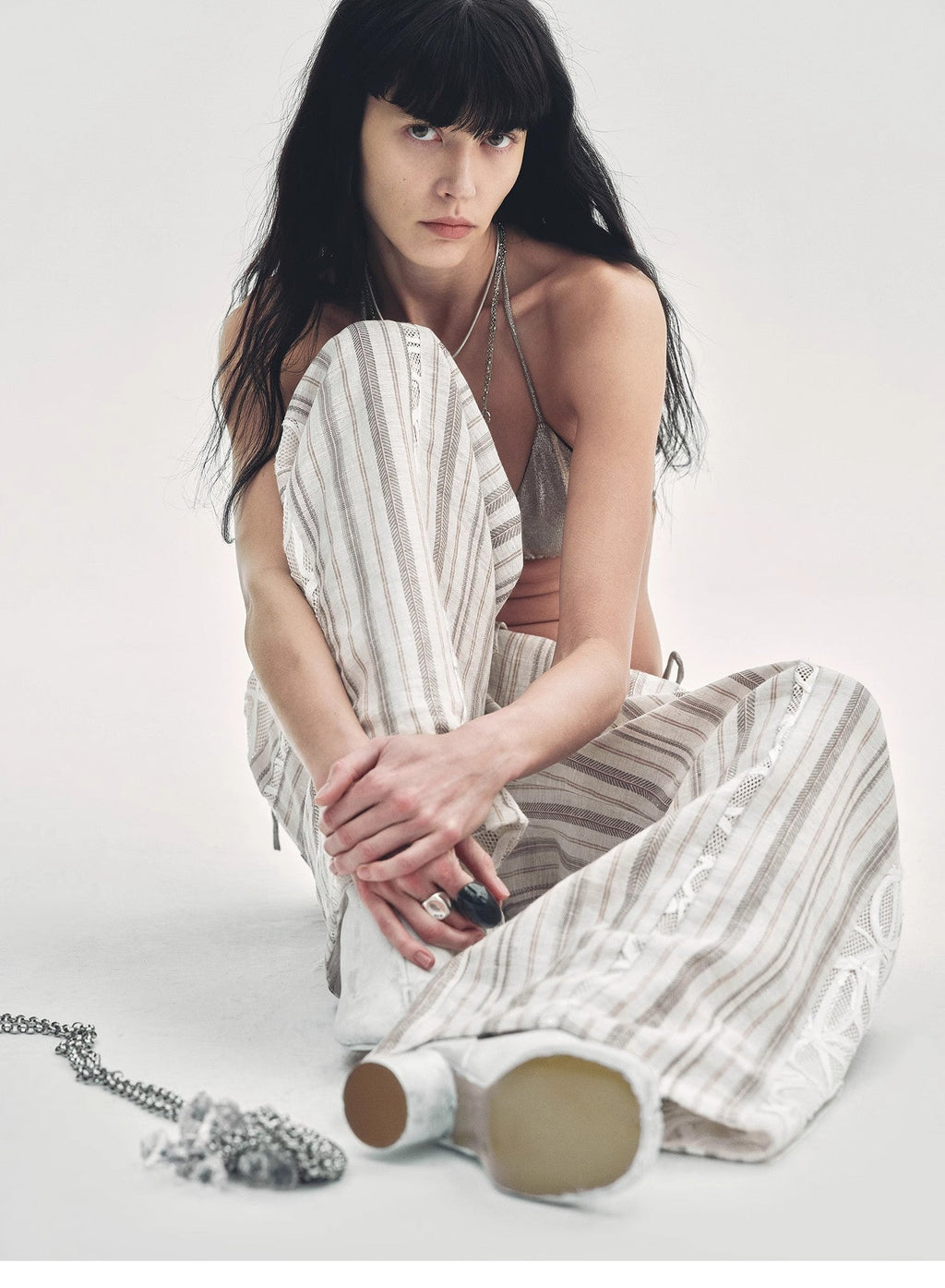Linen Vertical Stripe Drape Wide Leg Casual Pants"Fashion Tension"