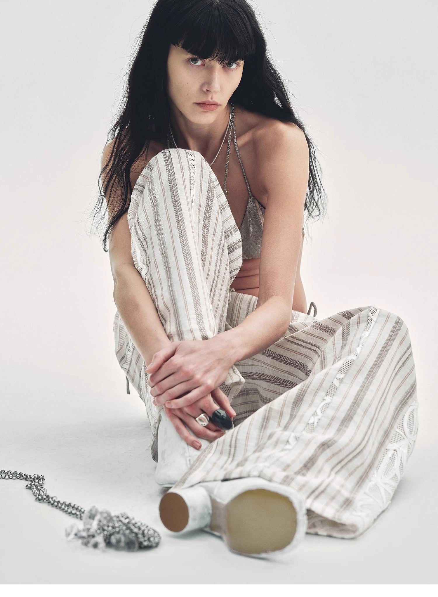 Linen Vertical Stripe Drape Wide Leg Casual Pants"Fashion Tension"