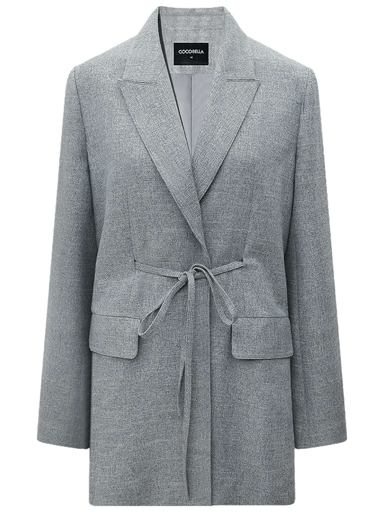 Grey Oversized Belted Blazer